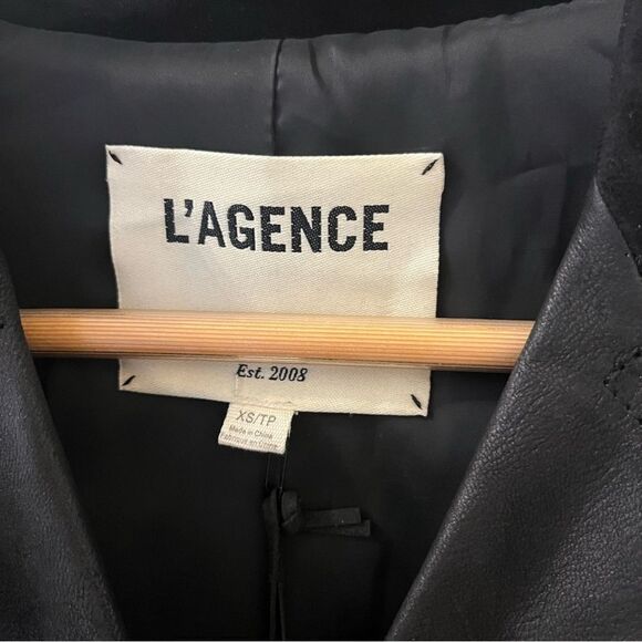 L’AGENCE Taylored Heavy Weight Goat Leather Double Breasted Jacket Black XS NWT - Picture 10 of 10